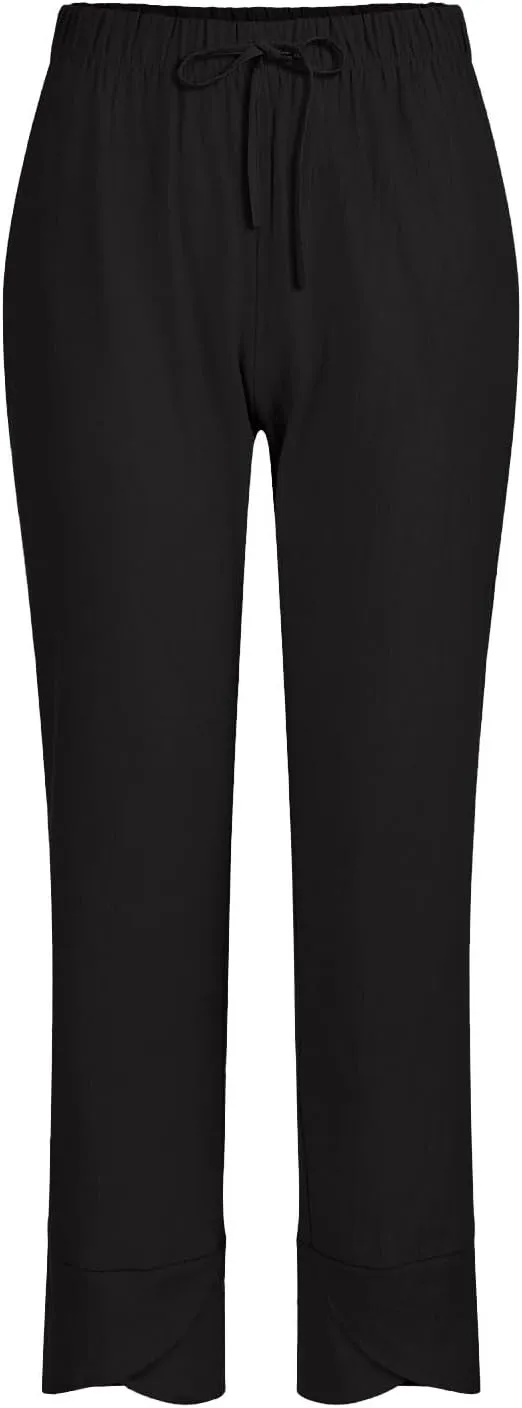 Women Linen Pants 2025 Summer Casual Capri Pants Plus Size Lightweight High Waist Baggy Palazzo Trousers with Pockets