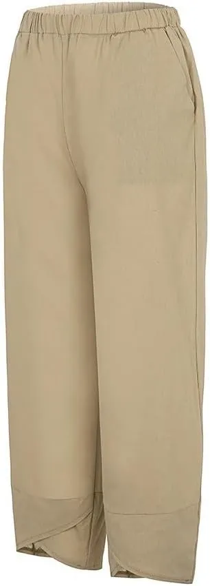 Women Loose Straight Casual Pants Cotton&Linen Pant with Irregular Legs Summer High Waist Trousers for Vacation Travel