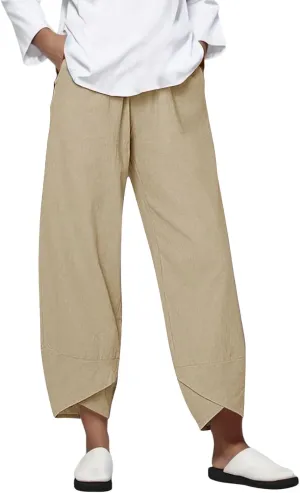 Women Loose Straight Casual Pants Cotton&Linen Pant with Irregular Legs Summer High Waist Trousers for Vacation Travel