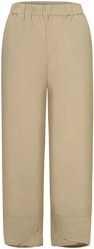 Women Loose Straight Casual Pants Cotton&Linen Pant with Irregular Legs Summer High Waist Trousers for Vacation Travel