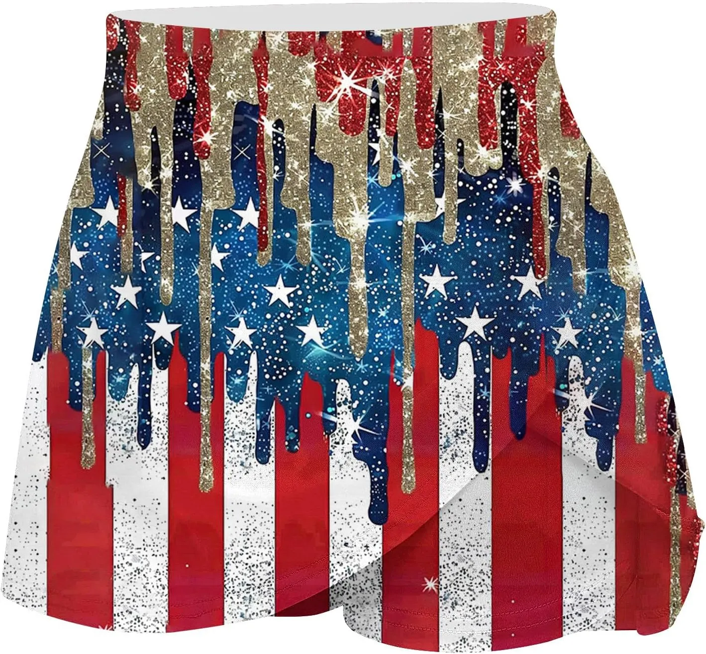 Women Tennis Skorts American Flag Patriotic Golf Skirts with Shorts Independence Day Stretchy Skirts Athletic Skorts