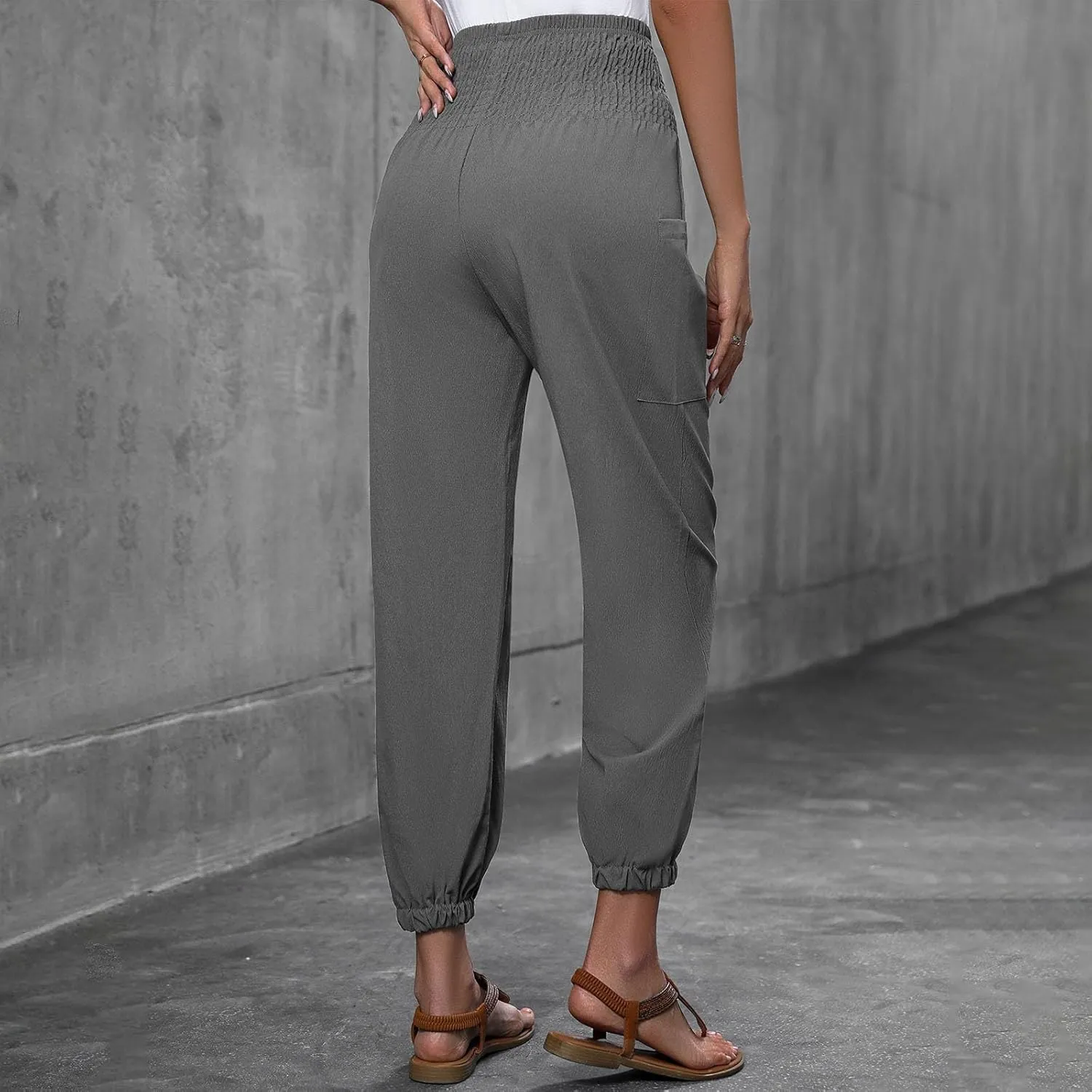 Women Wide Leg Flowy Pants 2025 Summer Casual High Waisted Baggy Loose Boho Beach Vacation Palazzo Lantern Trousers