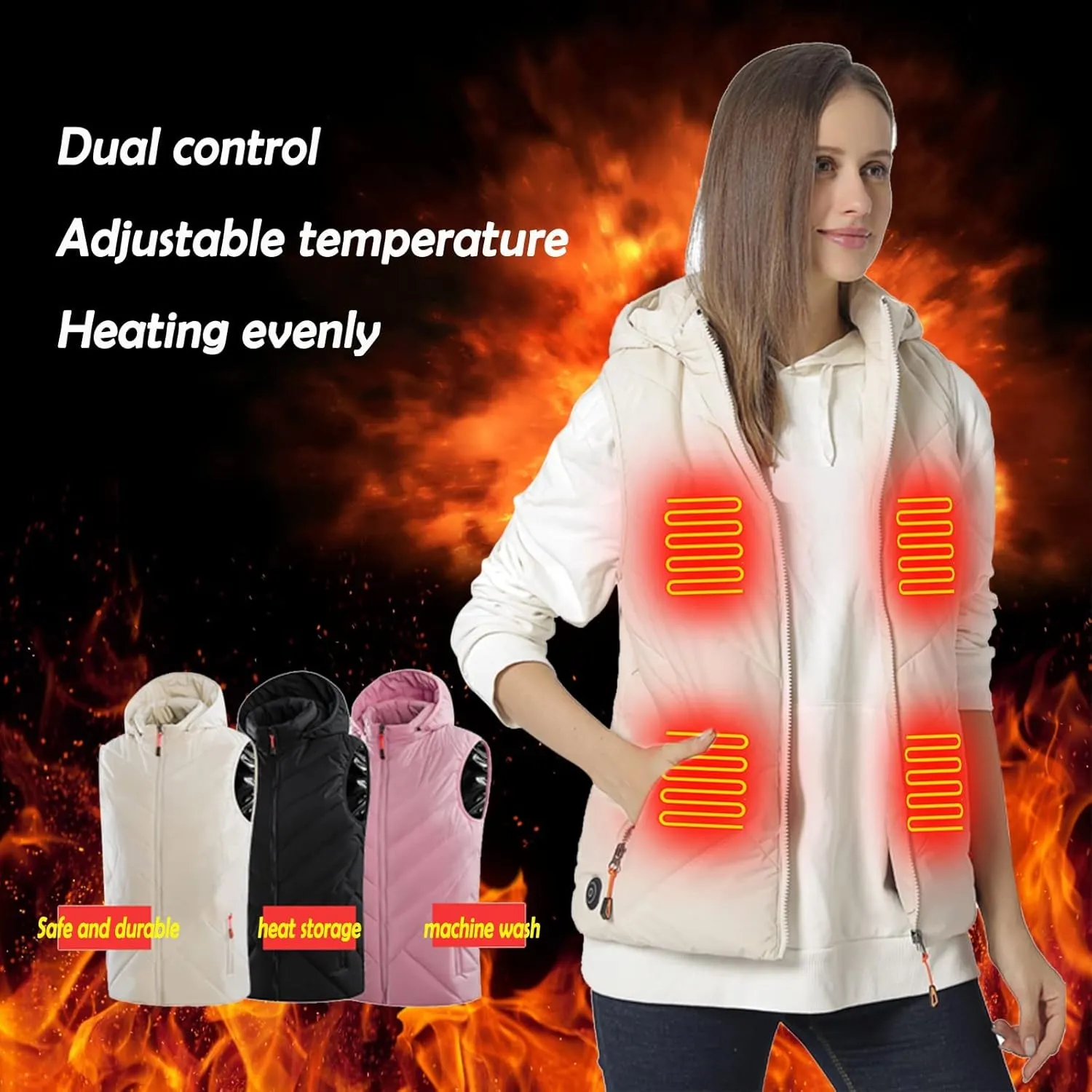 Womens 11 Areas Smart Heating Winter Heated Solid Padded Cotton Vest Warm Thick Vest Woman Winter Jacket Womens Coat