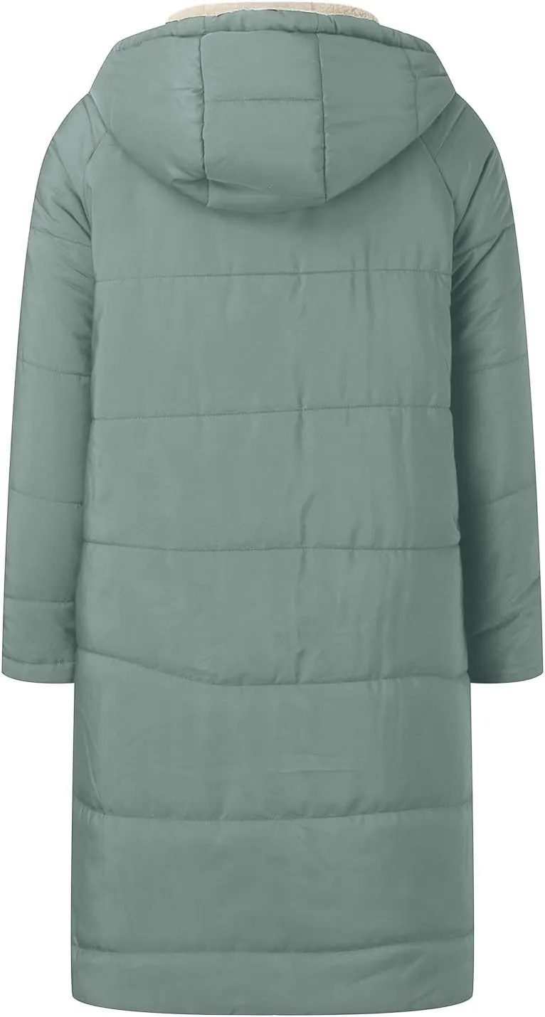 Womens 2024 Winter Fashion Solid Zip Up Jacket with Pockets Hooded Fleece Coat Warm Fitted Reversible Outdoor Outerwear
