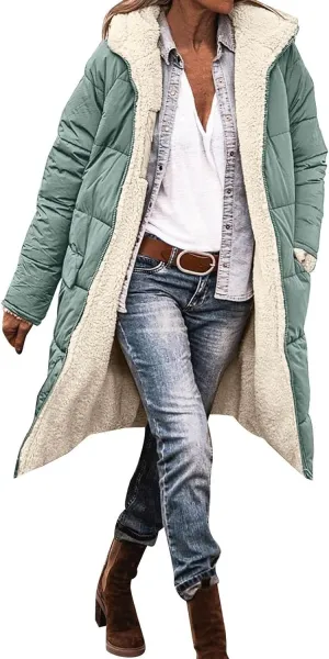Womens 2024 Winter Fashion Solid Zip Up Jacket with Pockets Hooded Fleece Coat Warm Fitted Reversible Outdoor Outerwear