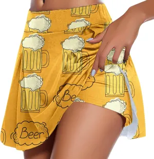 Women's Athletic Skorts Beers Graphic Lightweight Golf Skirts Inner Shorts Pocket Tennis Running Workout Sports Skorts Skorts Skirts for Women Athletic Teenis Skorts Built-in Shorts Yellow Large