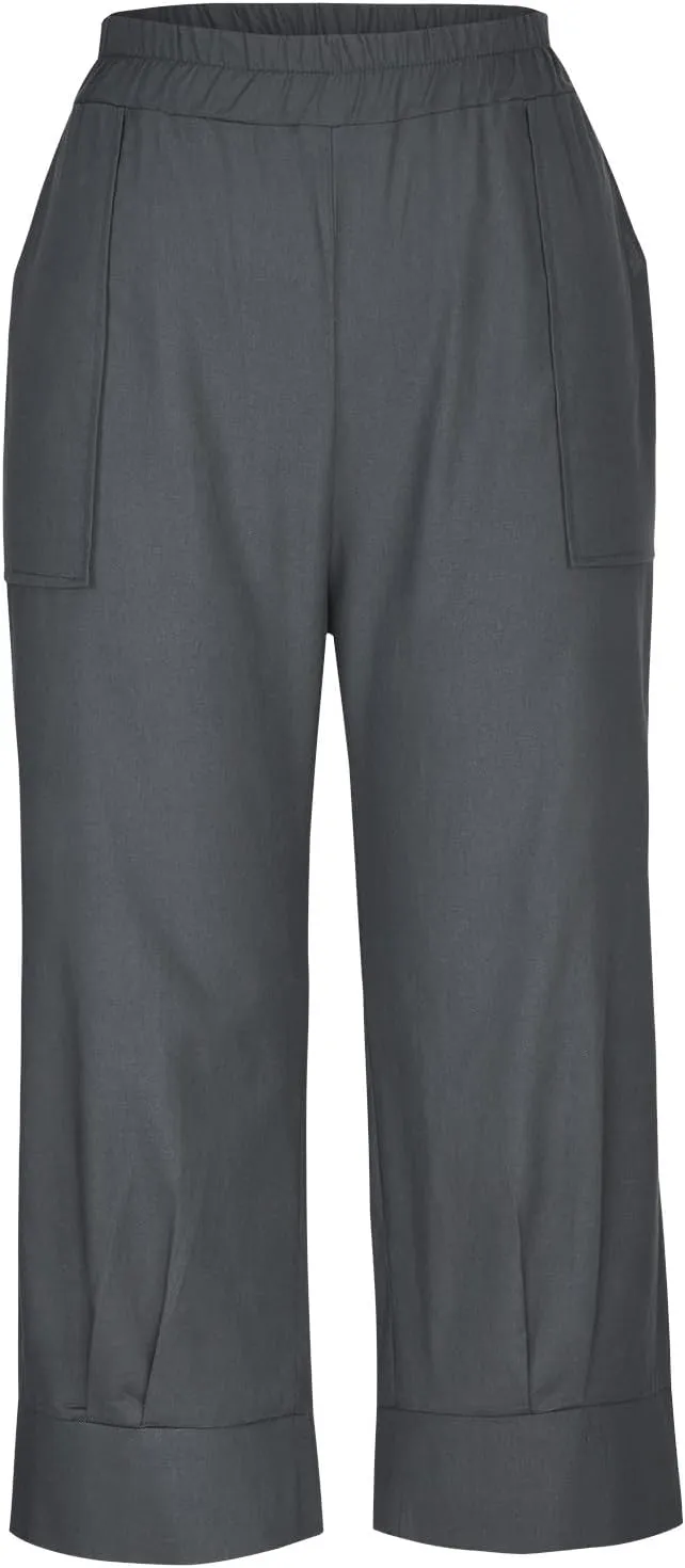 Womens Capri Pants Cotton Linen Loose Elastic High Waisted Lounge Pants Casual Palazzo Trousers with Pockets 2025