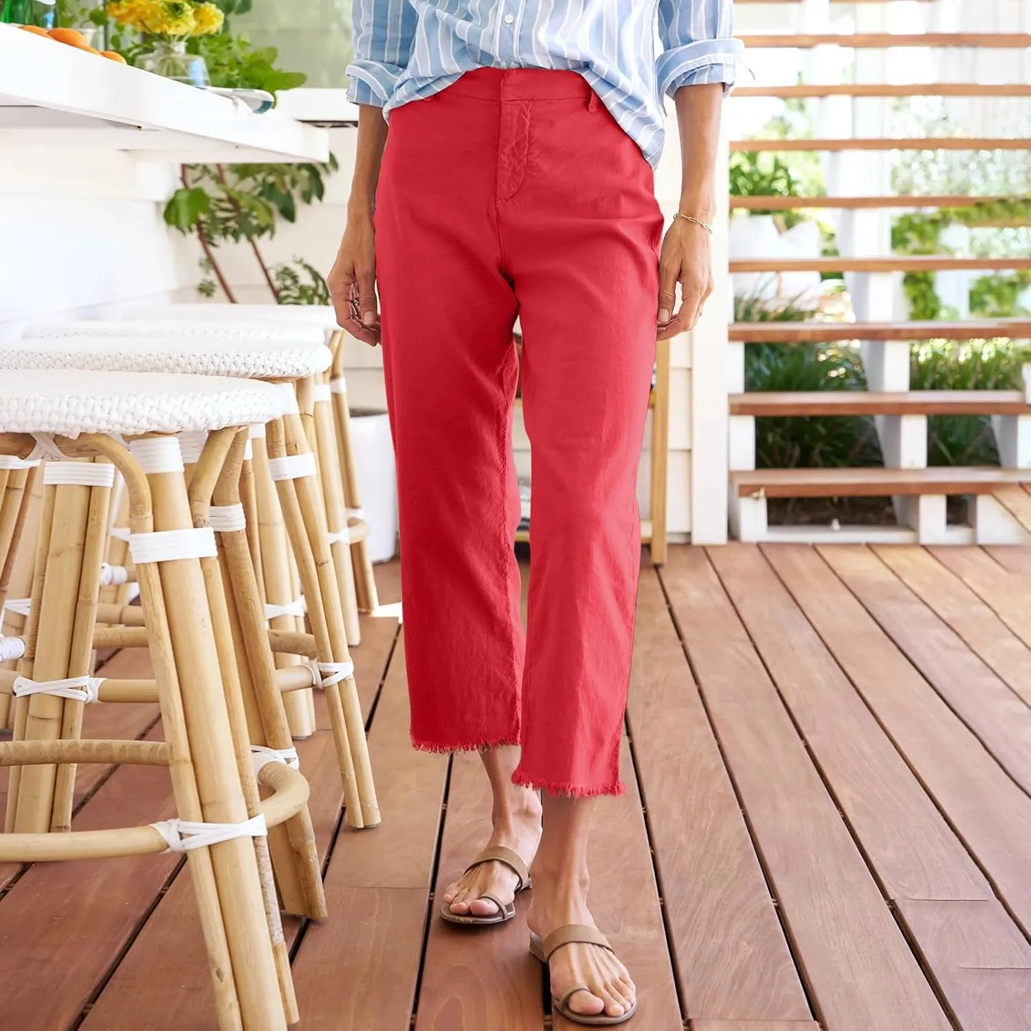 Womens Cargo Pants, Plaid Peasant Pants Linen Casual Straight Leg 2025 Loose