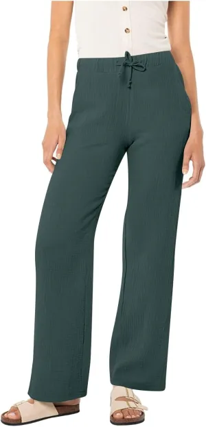 Womens Casual Pants Drawstring Soft Waist Pleated Linen Blend Pants Comfy Wide Leg Straight Pajama Trousers with Pockets