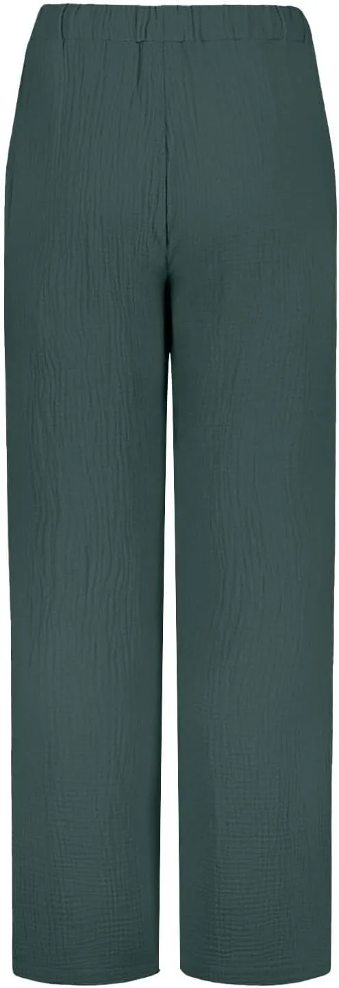 Womens Casual Pants Drawstring Soft Waist Pleated Linen Blend Pants Comfy Wide Leg Straight Pajama Trousers with Pockets
