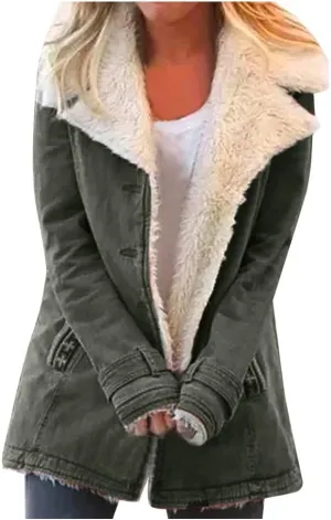 Women's Coat Casual Lapel Fleece Long Sleeved Jumper with Pockets The Drop Trench Coat Womens Warm Winter Coats for