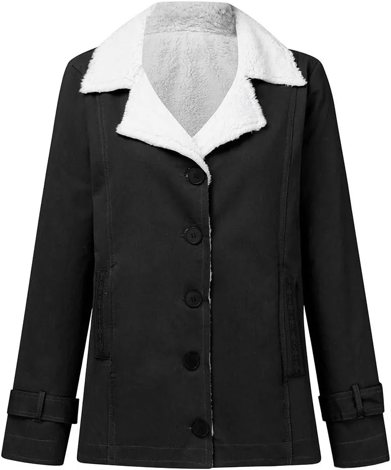 Women's Coat Casual Lapel Fleece Long Sleeved Jumper with Pockets The Drop Trench Coat Womens Warm Winter Coats for