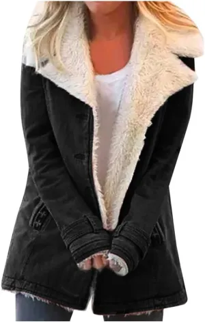 Women's Coat Casual Lapel Fleece Long Sleeved Jumper with Pockets The Drop Trench Coat Womens Warm Winter Coats for