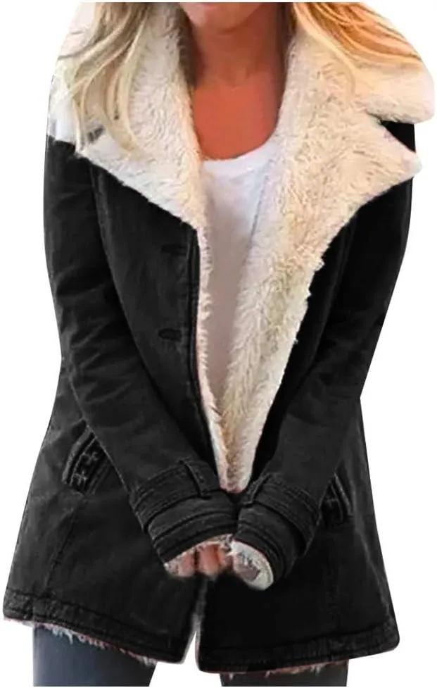 Women's Coat Casual Lapel Fleece Long Sleeved Jumper with Pockets The Drop Trench Coat Womens Warm Winter Coats for