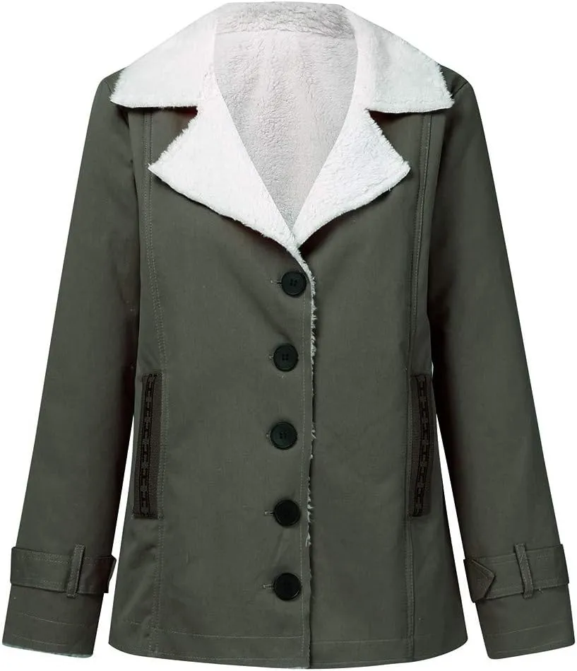 Women's Coat Casual Lapel Fleece Long Sleeved Jumper with Pockets The Drop Trench Coat Womens Warm Winter Coats for