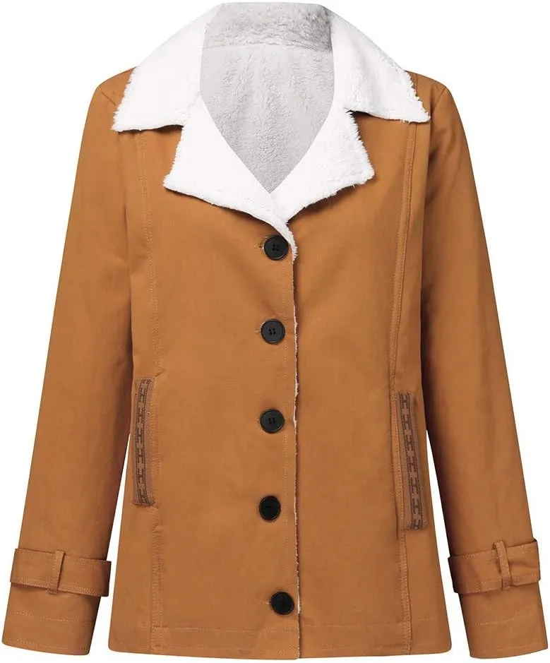 Women's Coat Casual Lapel Fleece Long Sleeved Jumper with Pockets The Drop Trench Coat Womens Warm Winter Coats for