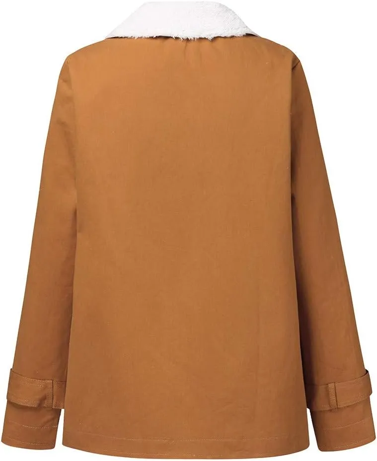 Women's Coat Casual Lapel Fleece Long Sleeved Jumper with Pockets The Drop Trench Coat Womens Warm Winter Coats for