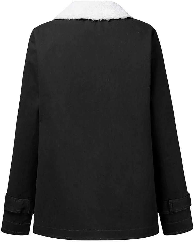 Women's Coat Casual Lapel Fleece Long Sleeved Jumper with Pockets The Drop Trench Coat Womens Warm Winter Coats for