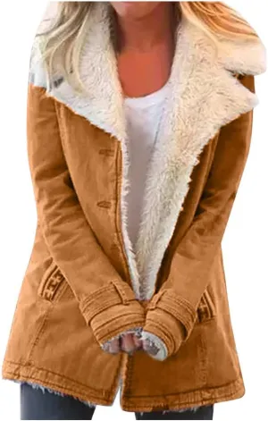 Women's Coat Casual Lapel Fleece Long Sleeved Jumper with Pockets The Drop Trench Coat Womens Warm Winter Coats for