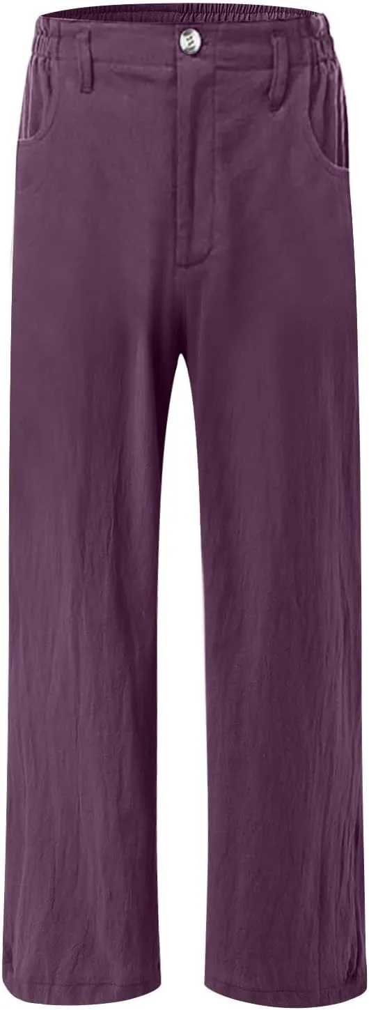 Women's Cotton Linen Palazzo Pants,High Waisted Wide Leg Lounge Trousers Summer Boho Beach Yoga Pants with Pockets