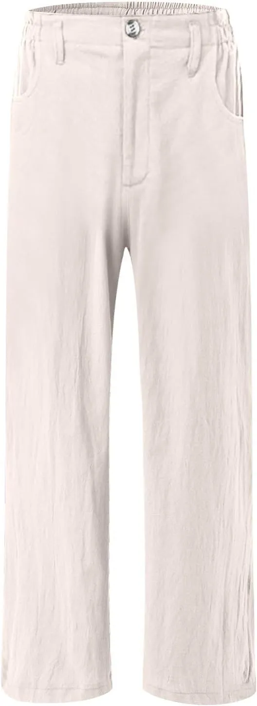 Women's Cotton Linen Palazzo Pants,High Waisted Wide Leg Lounge Trousers Summer Boho Beach Yoga Pants with Pockets