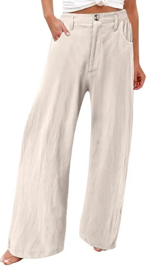 Women's Cotton Linen Palazzo Pants,High Waisted Wide Leg Lounge Trousers Summer Boho Beach Yoga Pants with Pockets