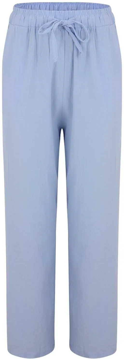 Womens Cotton Linen Pants Pants Fashion Drawstring Elastic Trousers Comfy Sports Athletic Lounge Pants with Pockets