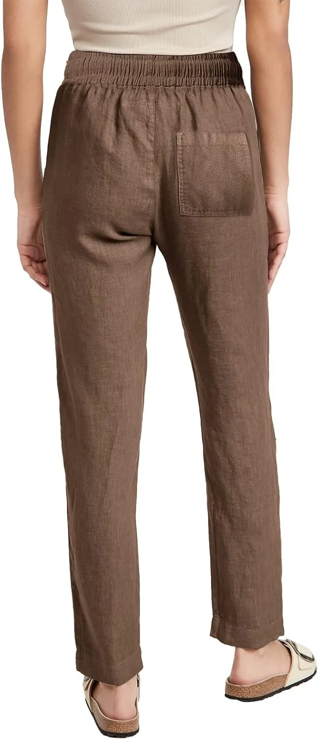 Women's Cotton Linen Straight Leg Pants Casual Summer Loose Sweatpants Tapered Ankle Capris Cropped Beach Trousers