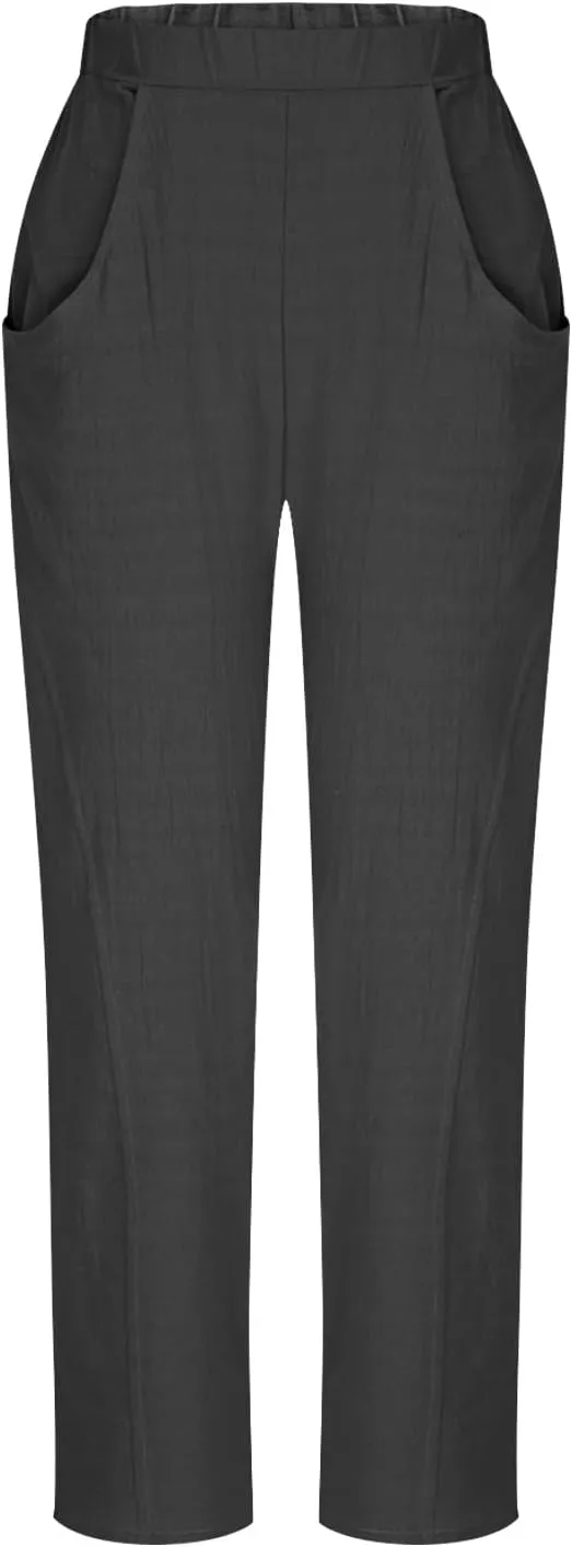 Womens Cotton Linen Wide Leg Pants Casual Summer Elastic High Waisted Palazzo Pants Beach Trousers with Pockets