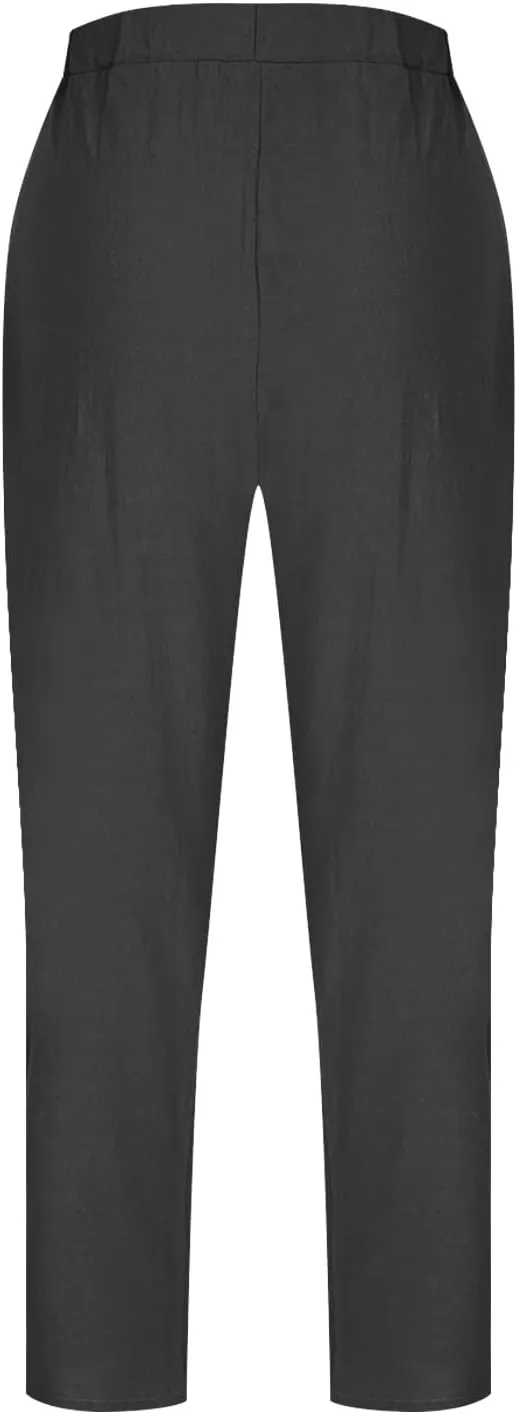 Womens Cotton Linen Wide Leg Pants Casual Summer Elastic High Waisted Palazzo Pants Beach Trousers with Pockets