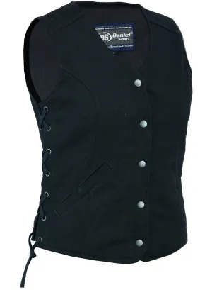 WOMEN’S DENIM LONGER BODY ¾ VEST – SIDE LACES vest
