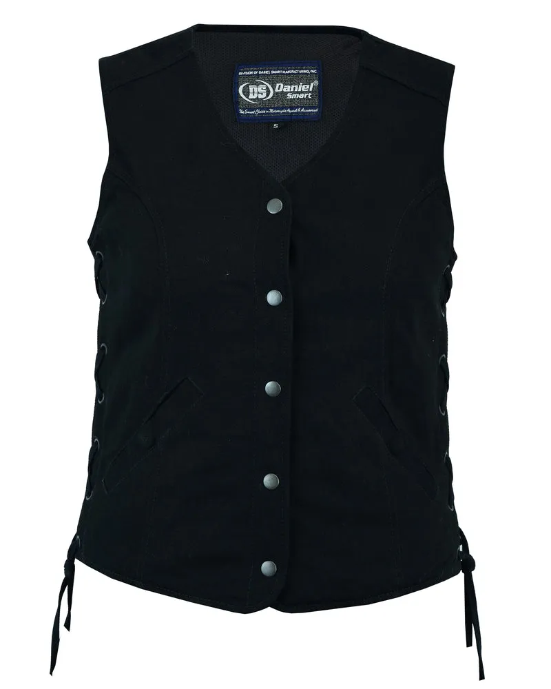 WOMEN’S DENIM LONGER BODY ¾ VEST – SIDE LACES vest