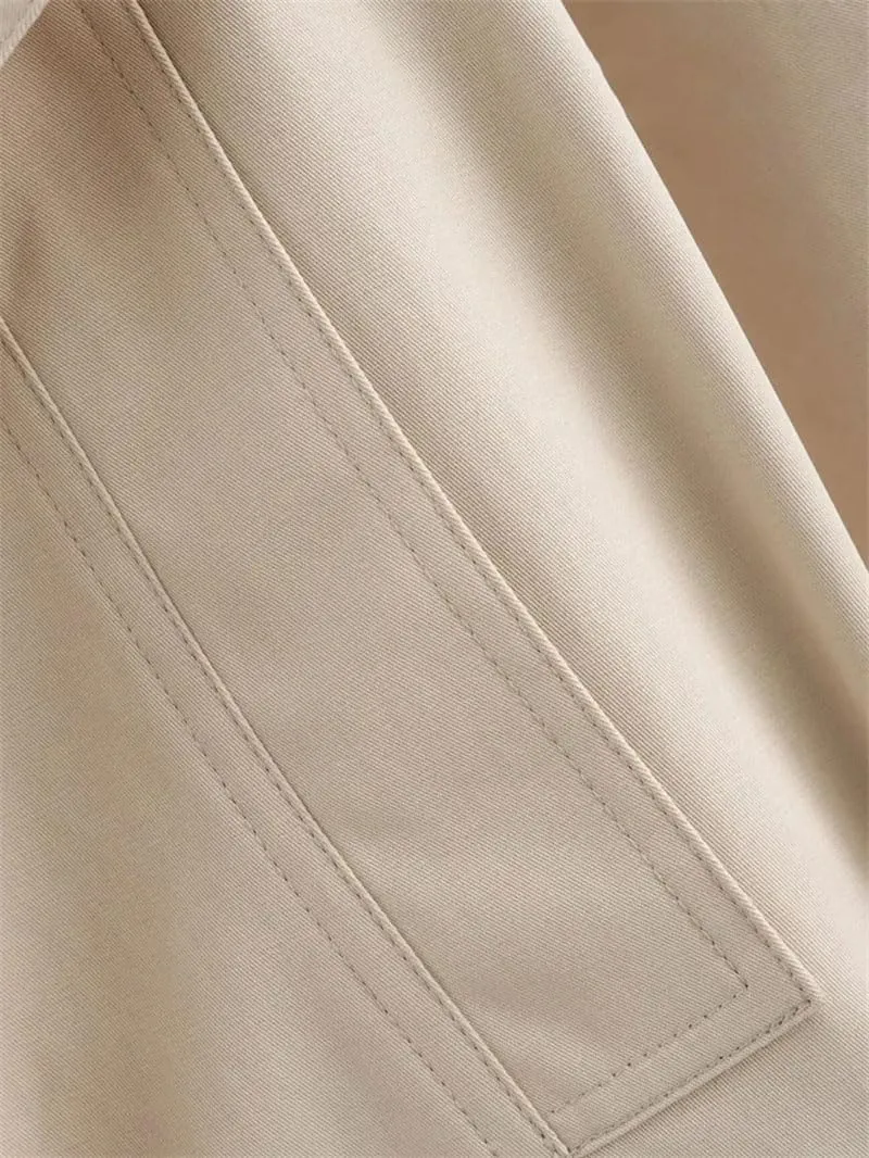 Women's Double Breasted Crop Trench Coat Belt Long Sleeve Lapel Collar Outerwear Tops