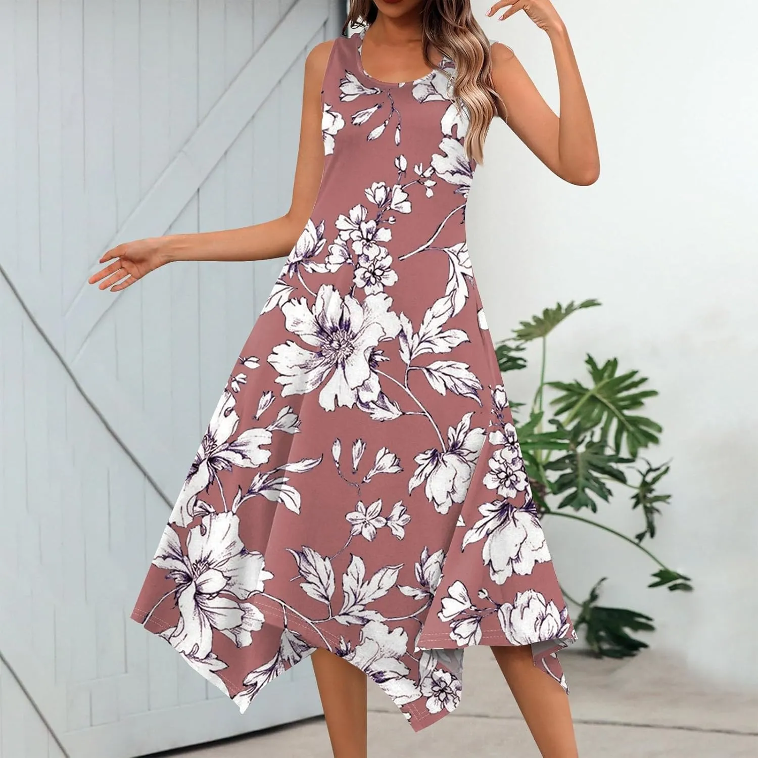 Womens Dresses Dresses for Women 2025 Elegant Swing Floral Print Cotton Spring Summer Sundress Maxi