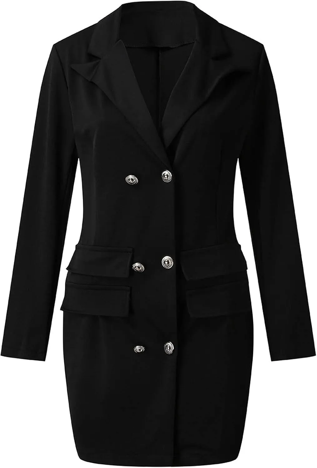 Women's Fashion Double Breasted Trench Coat Solid Color Slim Jacket Pocket Decoration Long Dress Tan Fleece