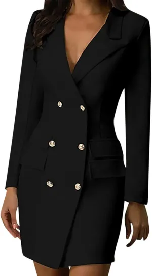 Women's Fashion Double Breasted Trench Coat Solid Color Slim Jacket Pocket Decoration Long Dress Tan Fleece