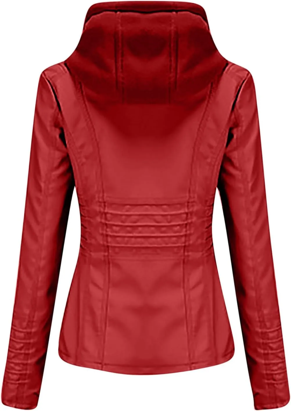 Womens Faux Leather Motorcycle Jacket with Hoodie Plus Size Long Sleeve Biker Coat Casual Zip Up Short Outwear M-5XL