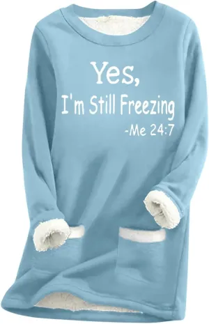 Womens Fleece Crewneck Sweatshirts Thermal Fleece Tops Round Neck Long Sleeve Pullover