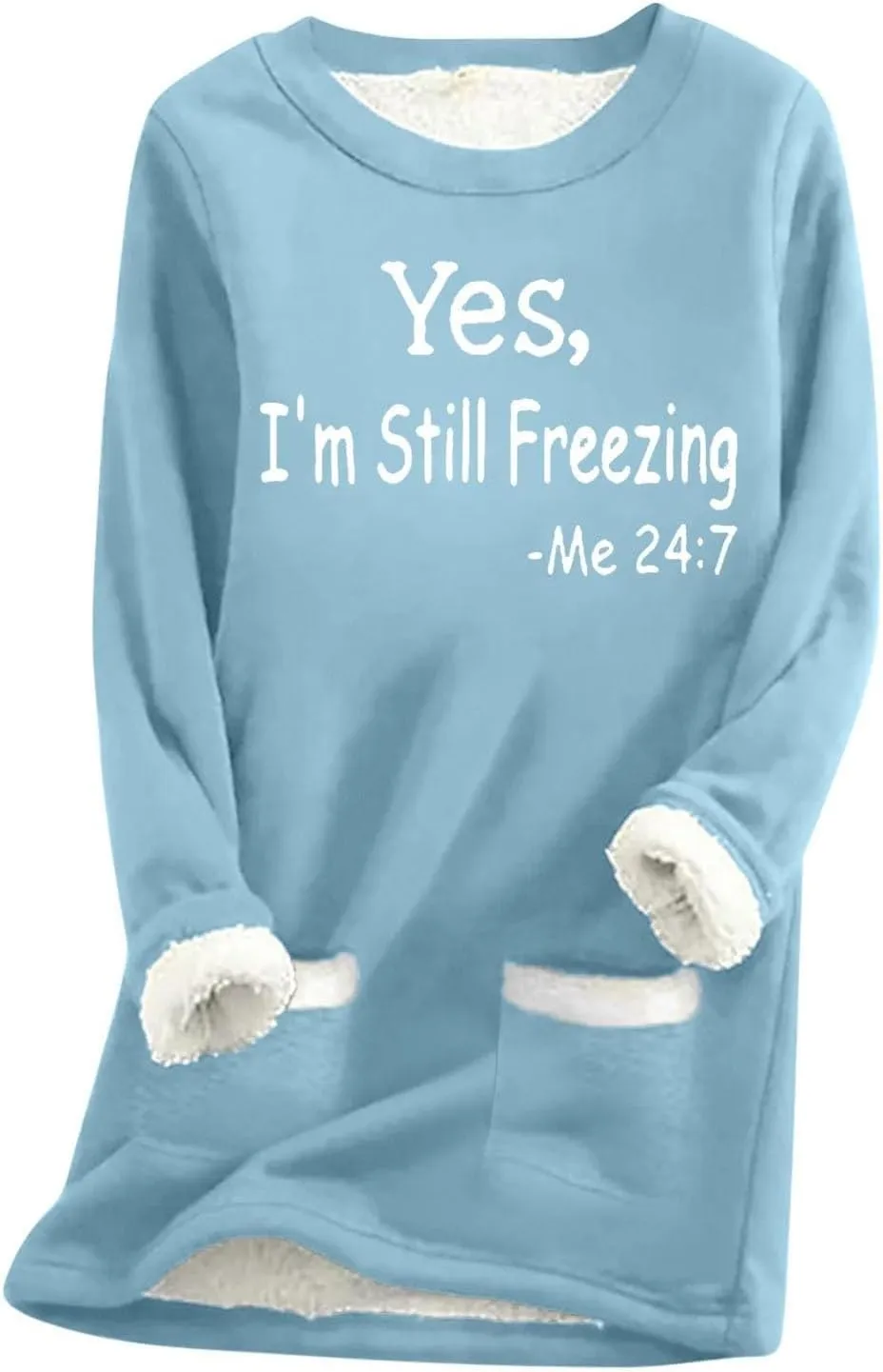 Womens Fleece Crewneck Sweatshirts Thermal Fleece Tops Round Neck Long Sleeve Pullover