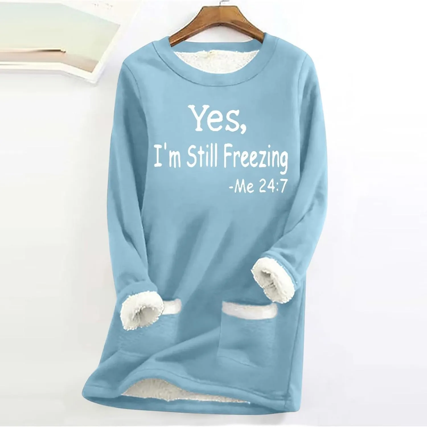 Womens Fleece Crewneck Sweatshirts Thermal Fleece Tops Round Neck Long Sleeve Pullover