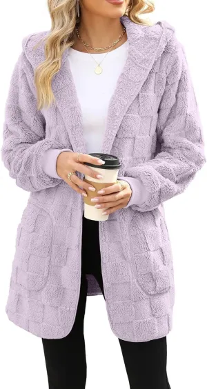 Womens Fleece Jacket Oversized Zip Up Sherpa Fuzzy Casual Coats Fall Winter Warm Outerwear 2024 Clothes with Pockets