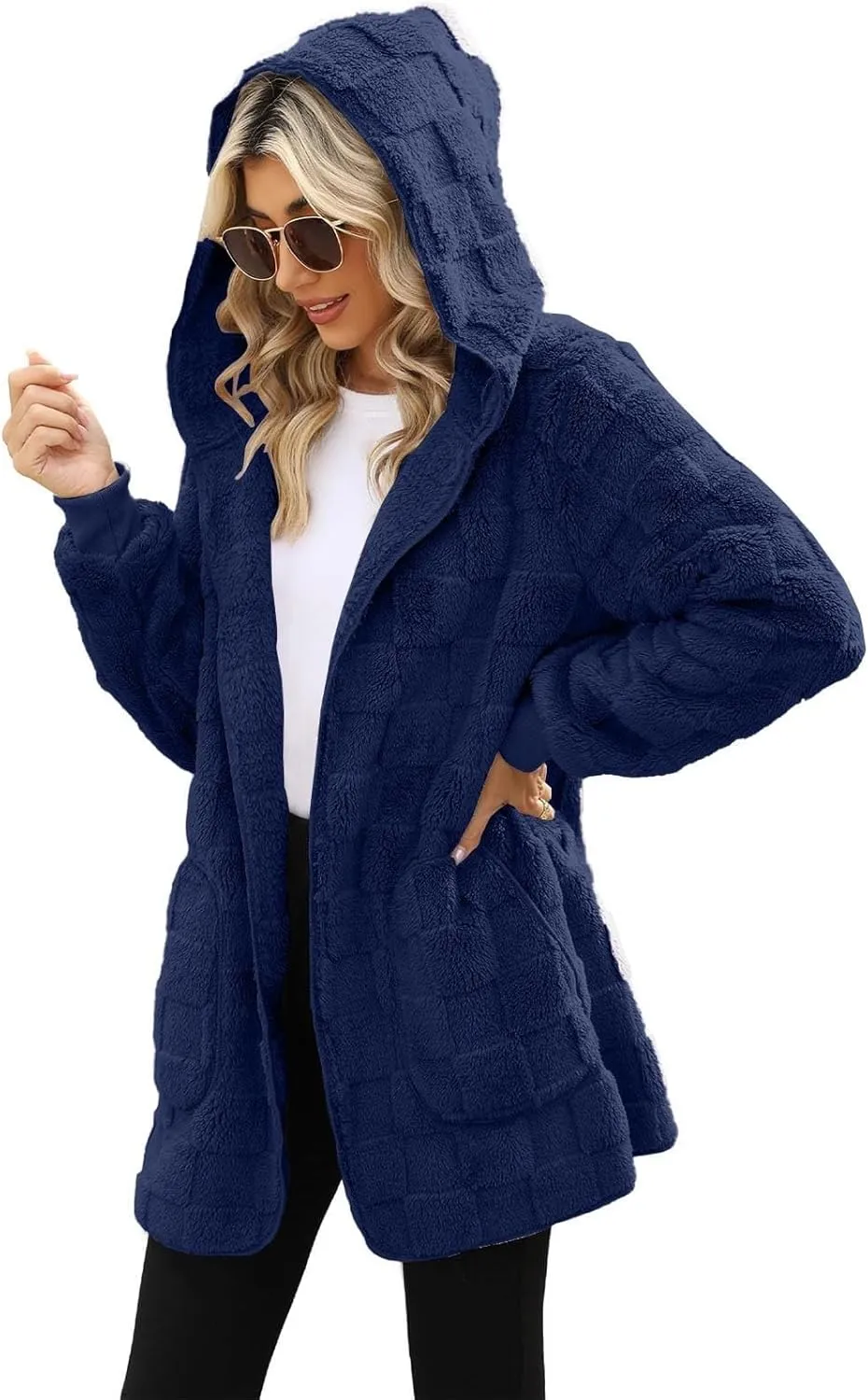 Womens Fleece Jacket Oversized Zip Up Sherpa Fuzzy Casual Coats Fall Winter Warm Outerwear 2024 Clothes with Pockets