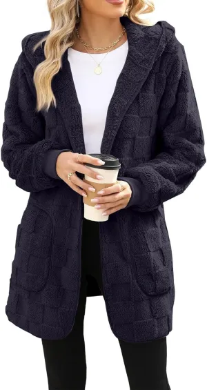 Womens Fleece Jacket Oversized Zip Up Sherpa Fuzzy Casual Coats Fall Winter Warm Outerwear 2024 Clothes with Pockets