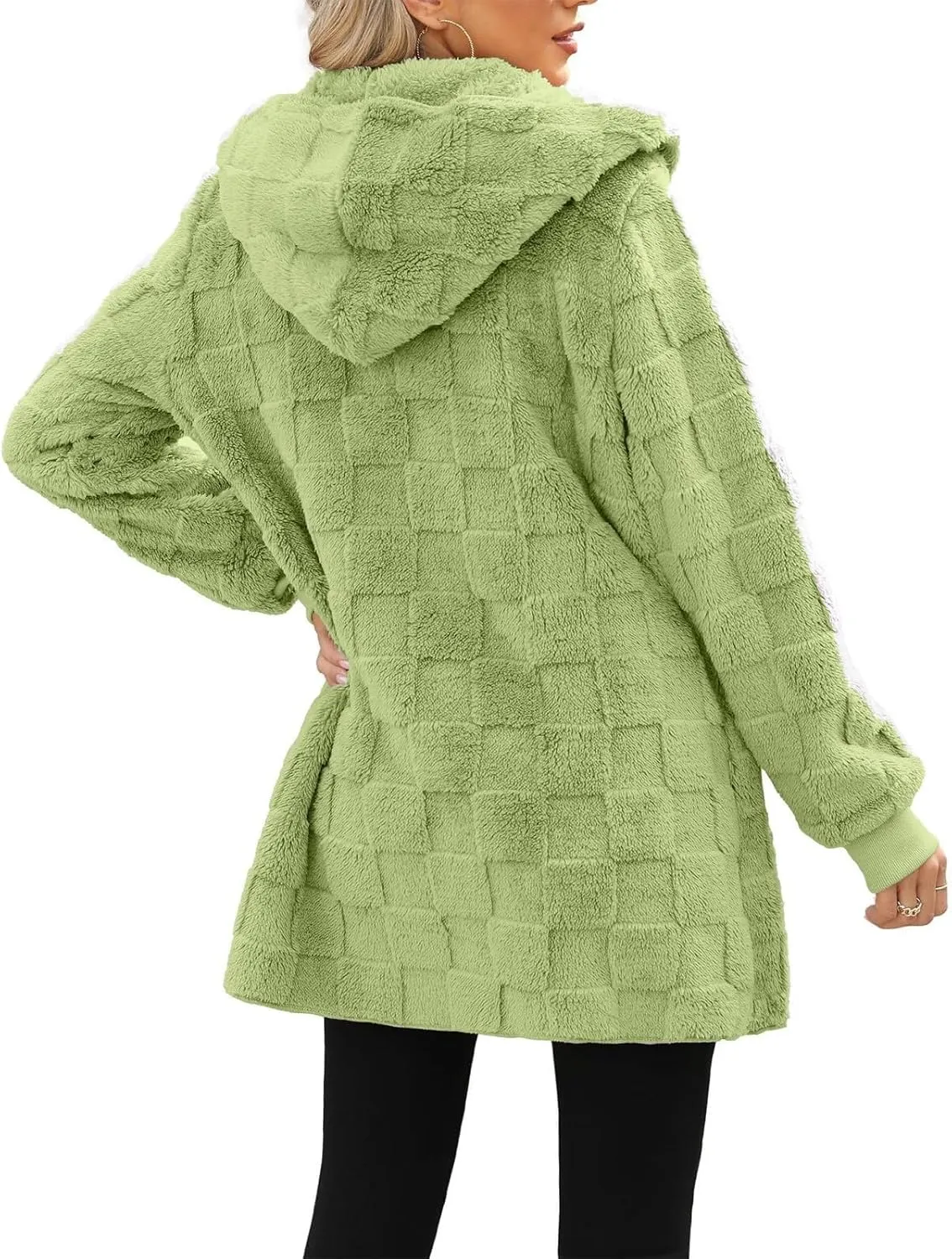 Womens Fleece Jacket Oversized Zip Up Sherpa Fuzzy Casual Coats Fall Winter Warm Outerwear 2024 Clothes with Pockets
