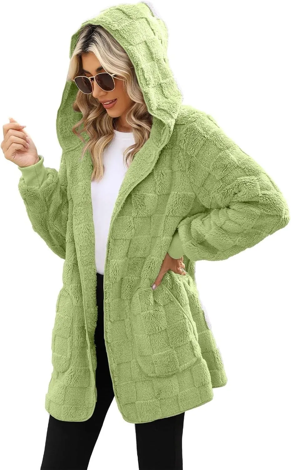 Womens Fleece Jacket Oversized Zip Up Sherpa Fuzzy Casual Coats Fall Winter Warm Outerwear 2024 Clothes with Pockets