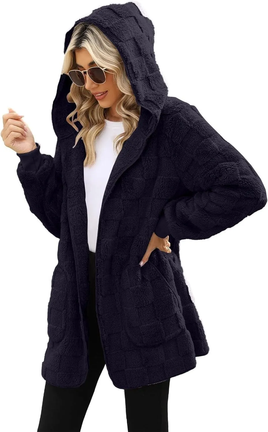 Womens Fleece Jacket Oversized Zip Up Sherpa Fuzzy Casual Coats Fall Winter Warm Outerwear 2024 Clothes with Pockets