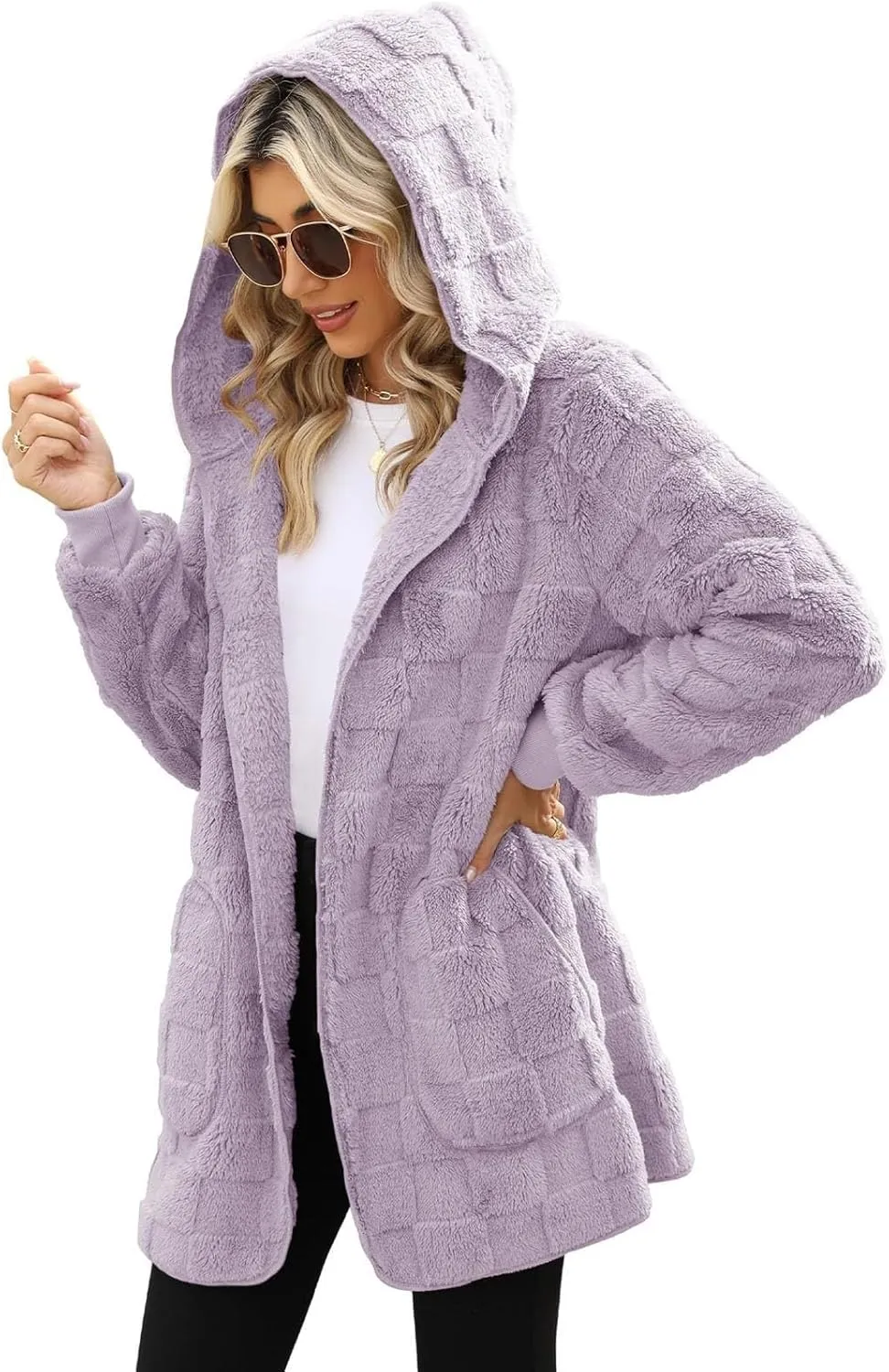 Womens Fleece Jacket Oversized Zip Up Sherpa Fuzzy Casual Coats Fall Winter Warm Outerwear 2024 Clothes with Pockets