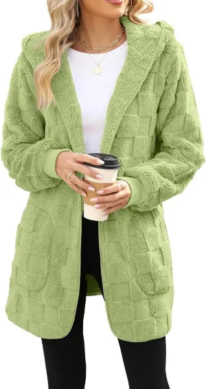 Womens Fleece Jacket Oversized Zip Up Sherpa Fuzzy Casual Coats Fall Winter Warm Outerwear 2024 Clothes with Pockets