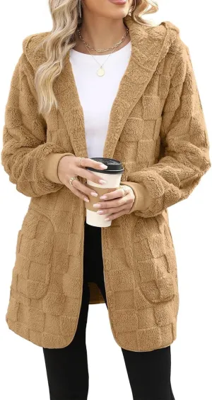 Womens Fleece Jacket Oversized Zip Up Sherpa Fuzzy Casual Coats Fall Winter Warm Outerwear 2024 Clothes with Pockets