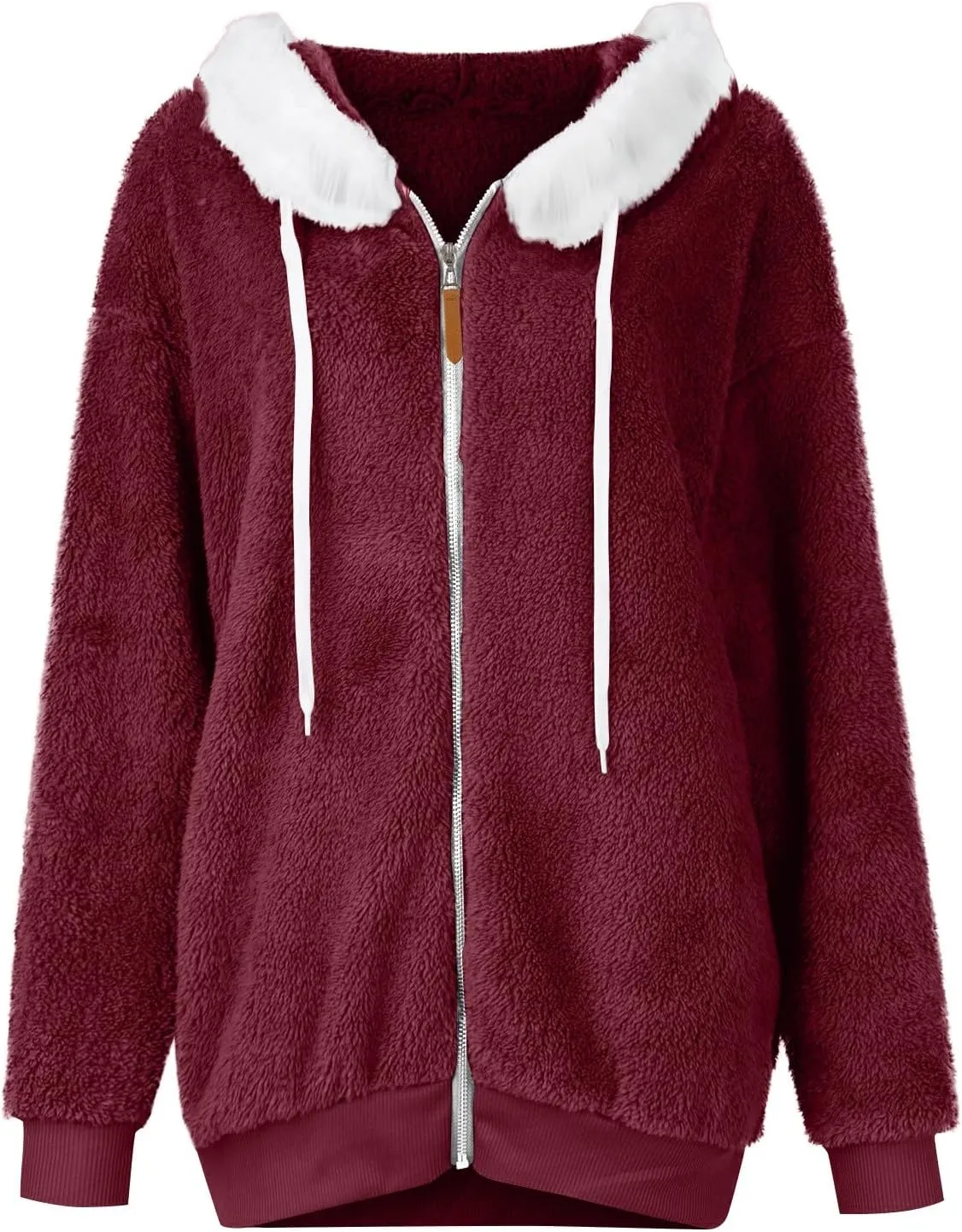 Women's Fleece Jackets and Coats Zip Up Hooded Color Block Patchwork Coat Thick Warm Fuzzy Sherpa Outerwear